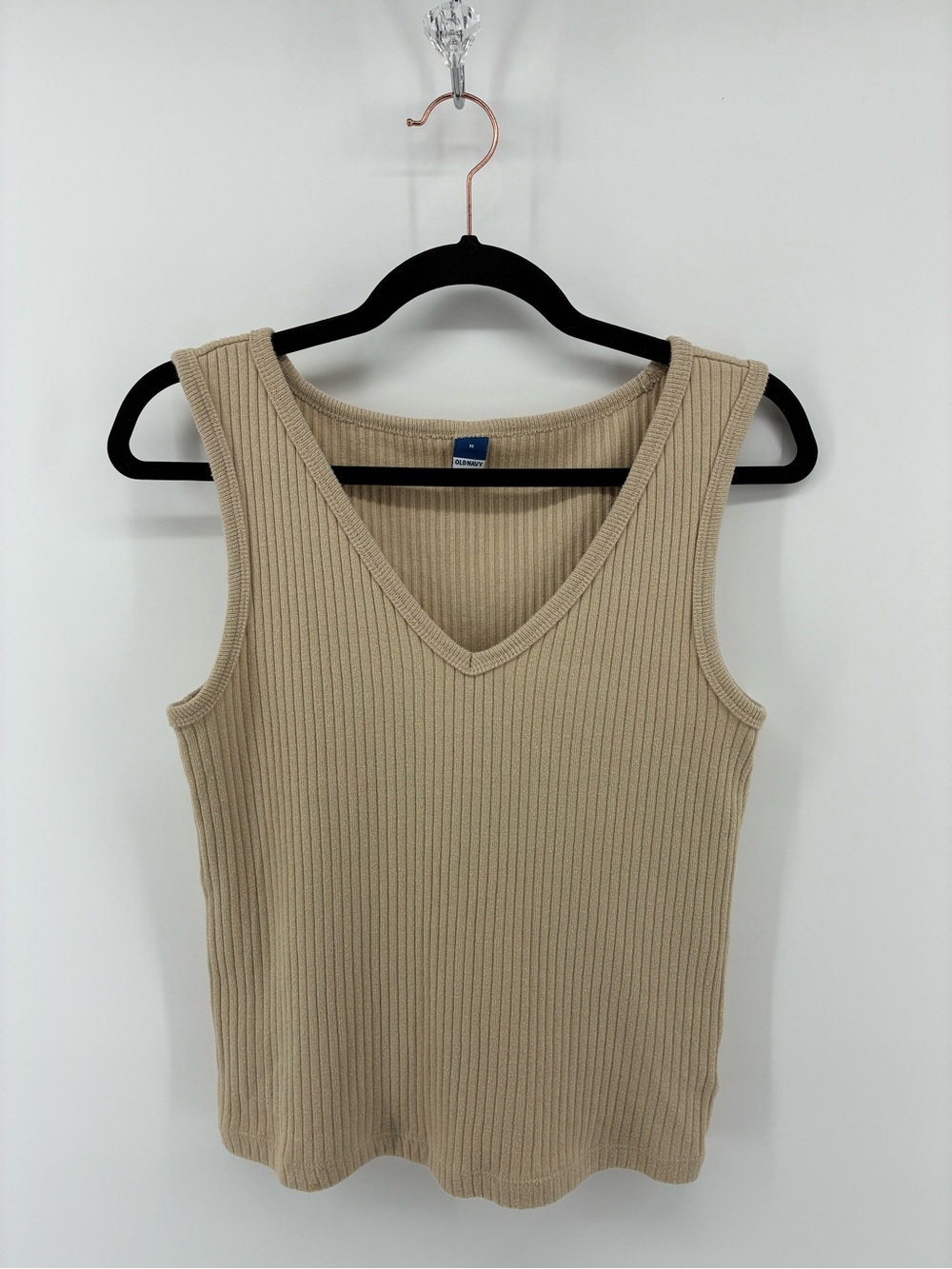 Ribbed V-Neck Tank Top in Beige